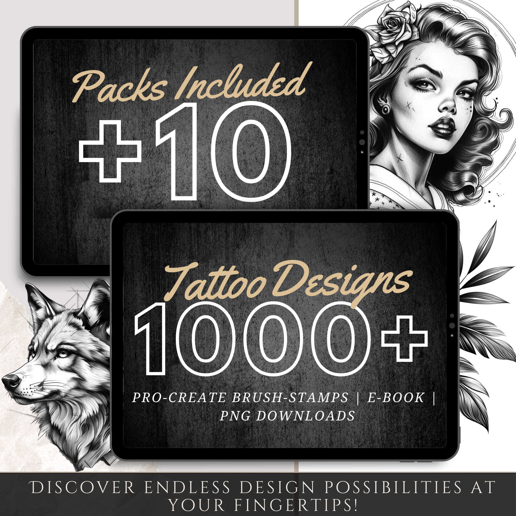 Blackwork Tattoo Mega Bundle – 1,000 High-Resolution Blackwork Designs for Procreate & Sketchbook (Includes 10 Packs, PDF & PNG)