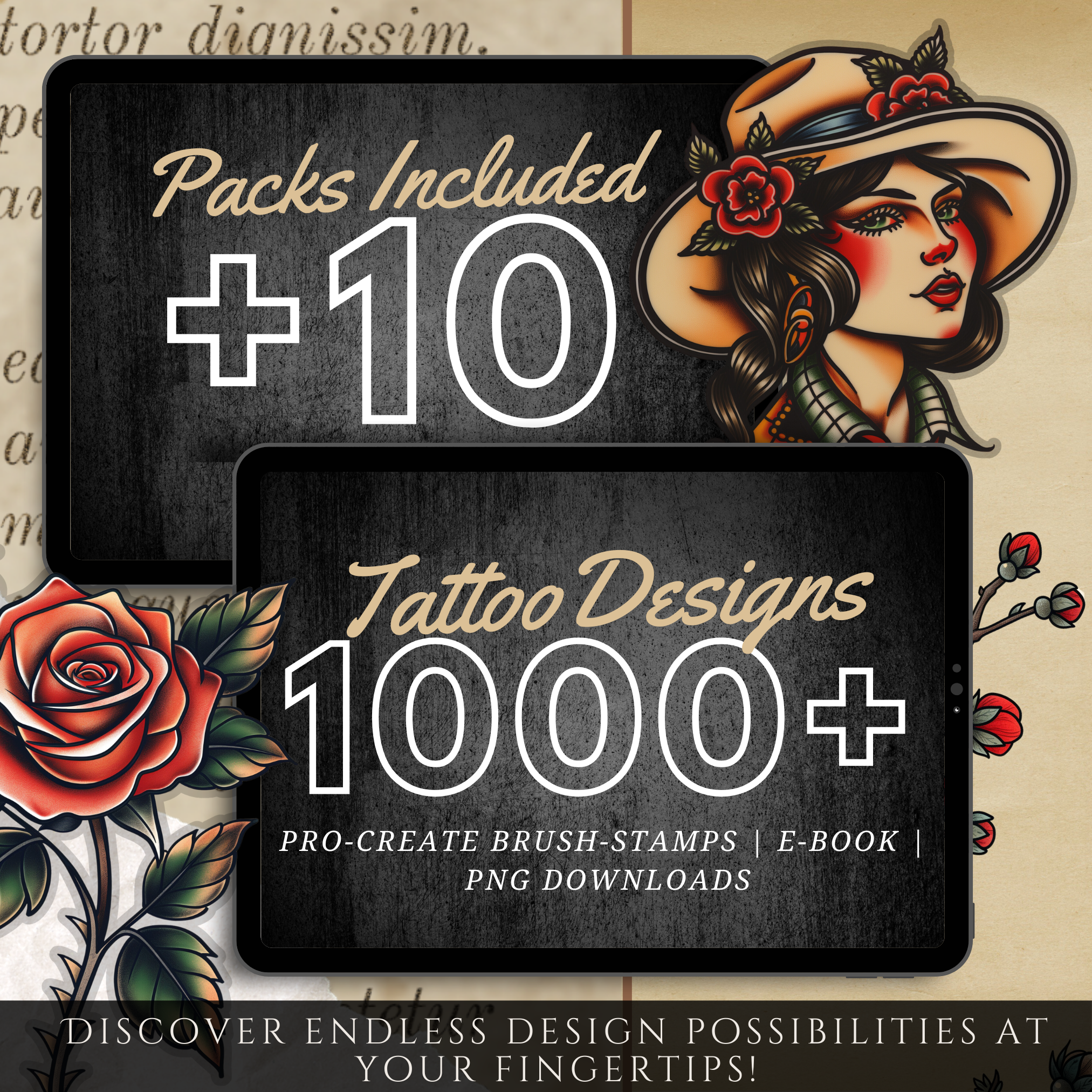 Traditional Tattoo Mega Bundle – 1,000 Exclusive High-Resolution Designs for Procreate & Sketchbook (Includes 10 Packs, PDF & PNG)