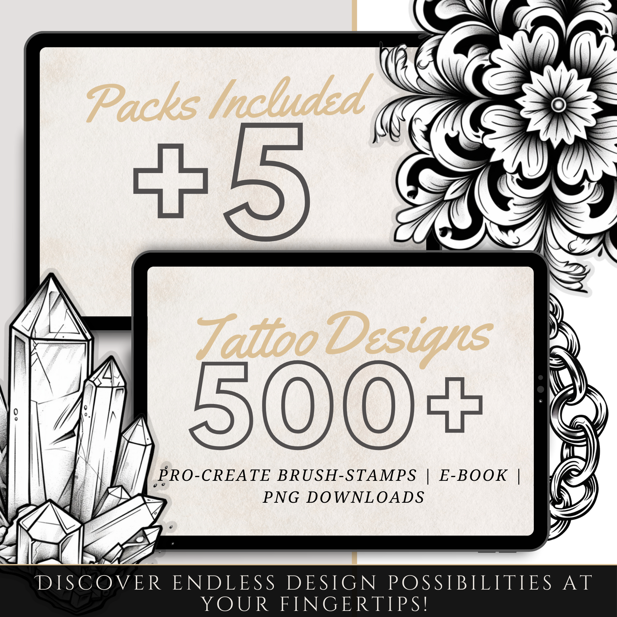 Ornamental Tattoo Mega Bundle – 1,000 Intricate Ornamental Designs for Procreate & Sketchbook (Includes 10 Packs, PDF & PNG)