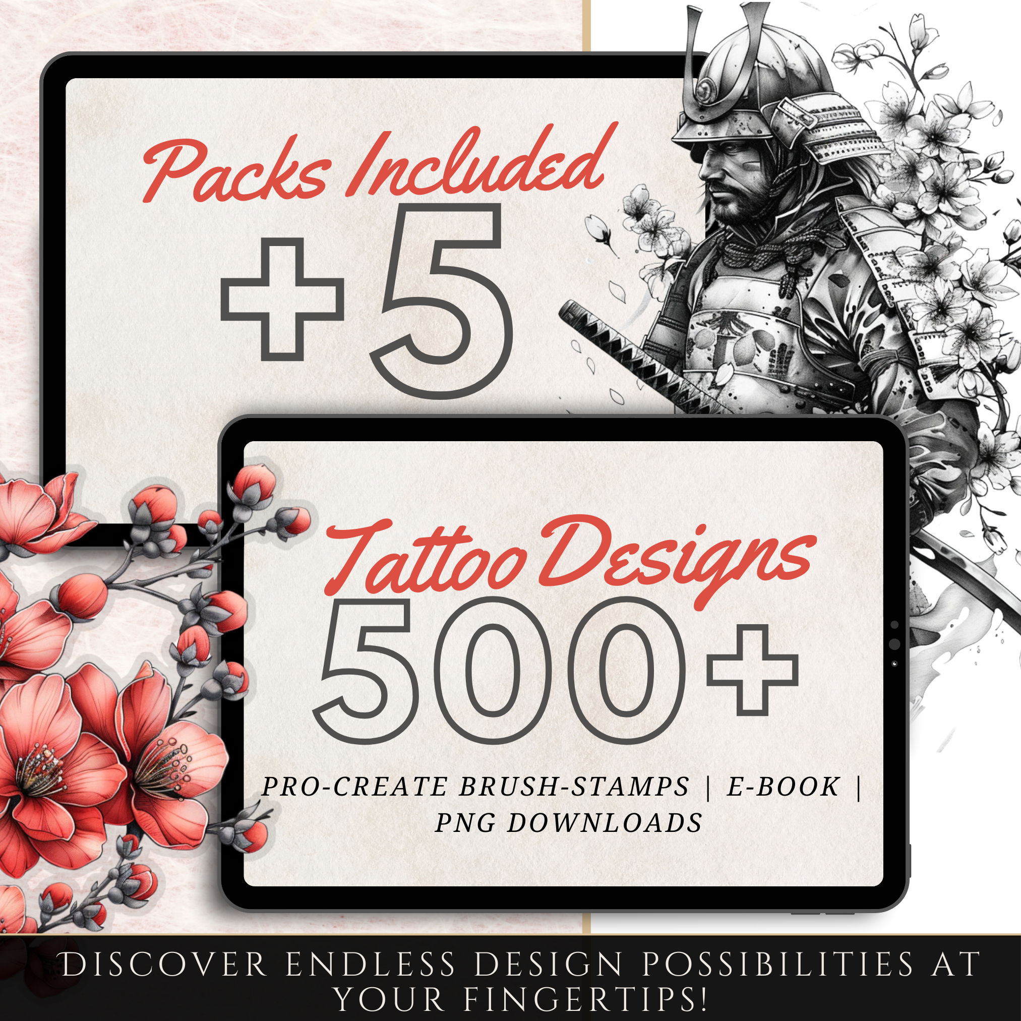 Japanese Tattoo Mega Bundle – 1,000 Traditional Japanese Designs for Procreate & Sketchbook (Includes 10 Packs, PDF & PNG)