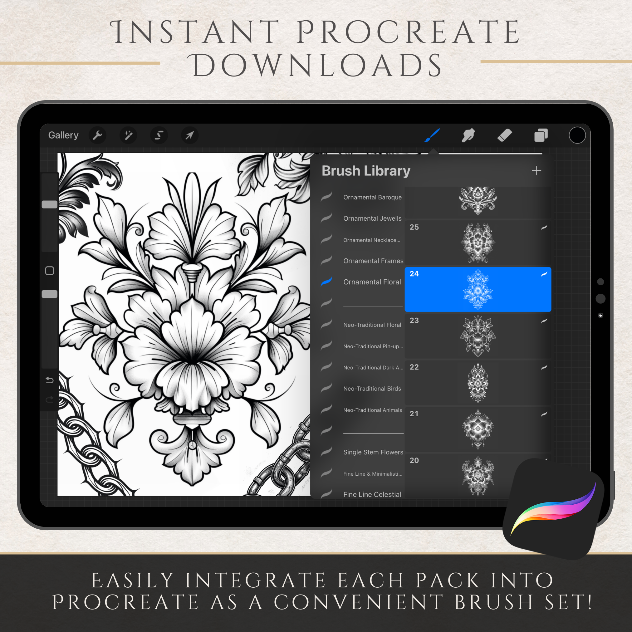 Ornamental Tattoo Mega Bundle – 1,000 Intricate Ornamental Designs for Procreate & Sketchbook (Includes 10 Packs, PDF & PNG)