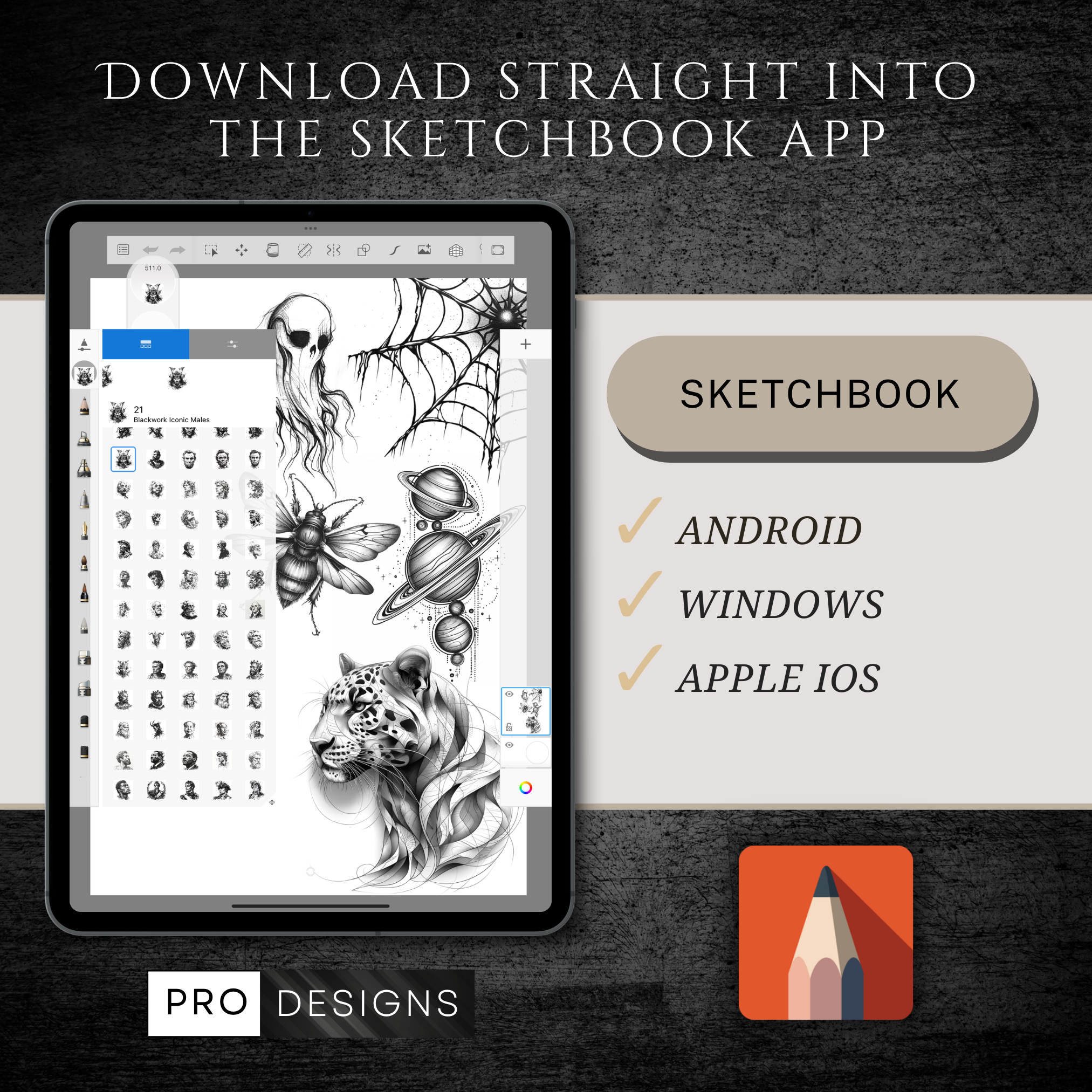 Blackwork Tattoo Mega Bundle – 1,000 High-Resolution Blackwork Designs for Procreate & Sketchbook (Includes 10 Packs, PDF & PNG)