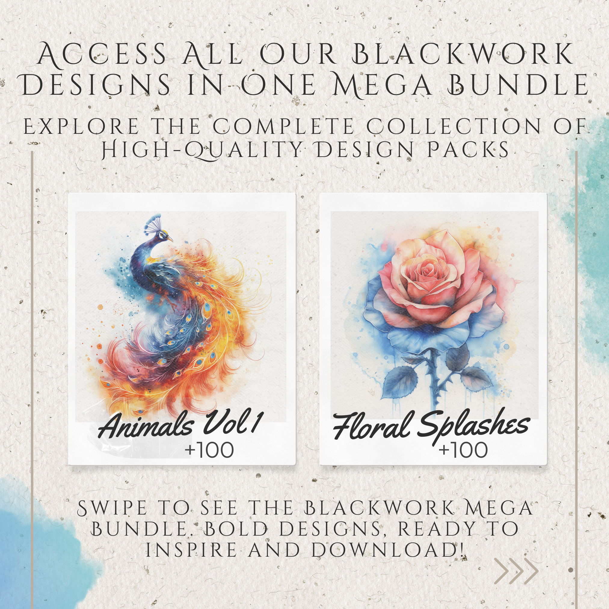 Watercolour Tattoo Mega Bundle – 1,000 Vibrant Watercolour Designs for Procreate & Sketchbook (Includes 10 Packs, PDF & PNG)