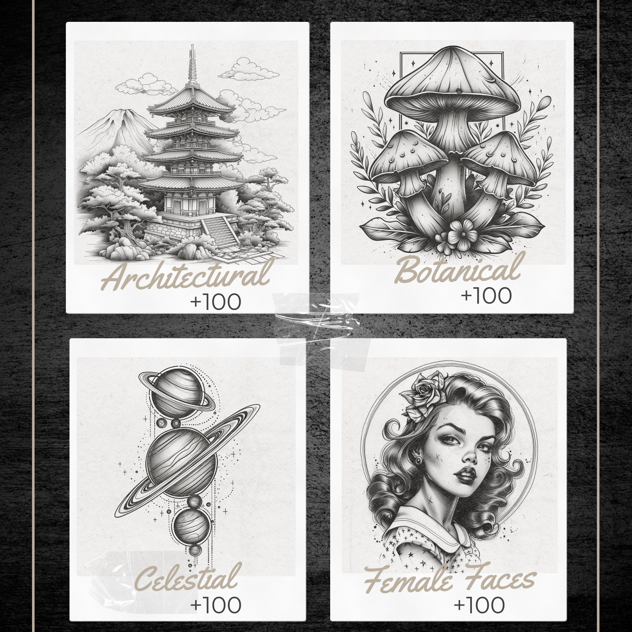 Blackwork Tattoo Mega Bundle – 1,000 High-Resolution Blackwork Designs for Procreate & Sketchbook (Includes 10 Packs, PDF & PNG)