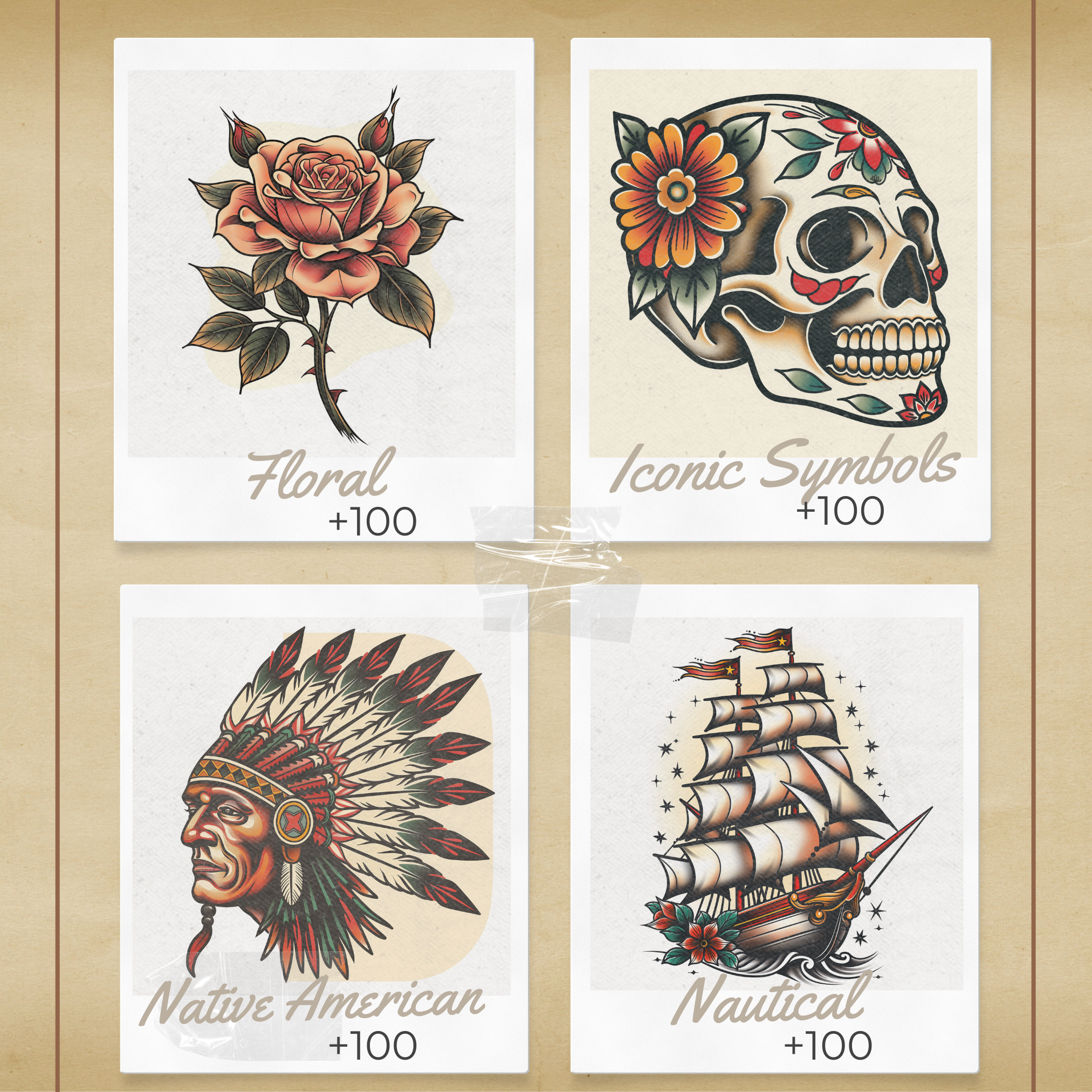 Traditional Tattoo Mega Bundle – 1,000 Exclusive High-Resolution Designs for Procreate & Sketchbook (Includes 10 Packs, PDF & PNG)