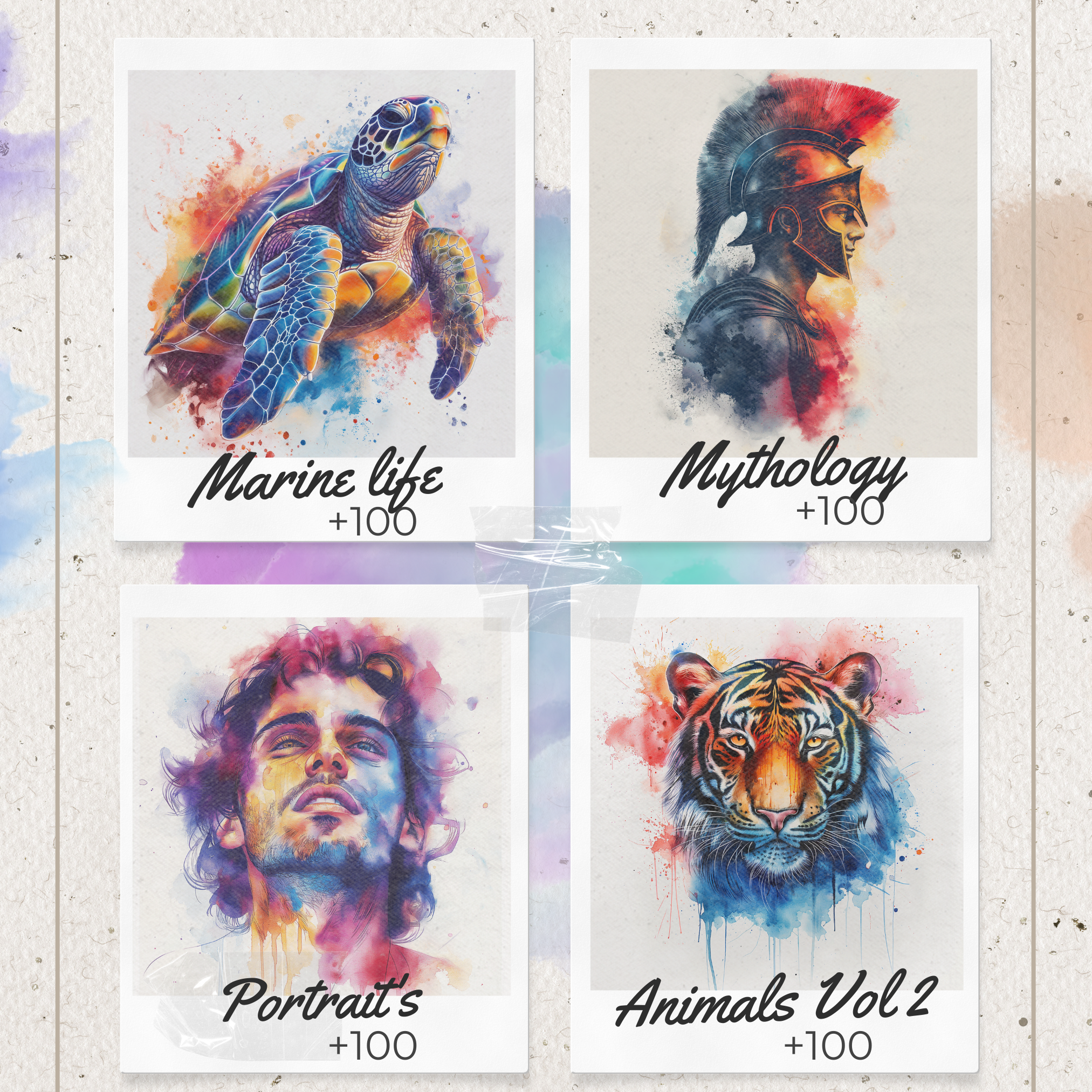 Watercolour Tattoo Mega Bundle – 1,000 Vibrant Watercolour Designs for Procreate & Sketchbook (Includes 10 Packs, PDF & PNG)