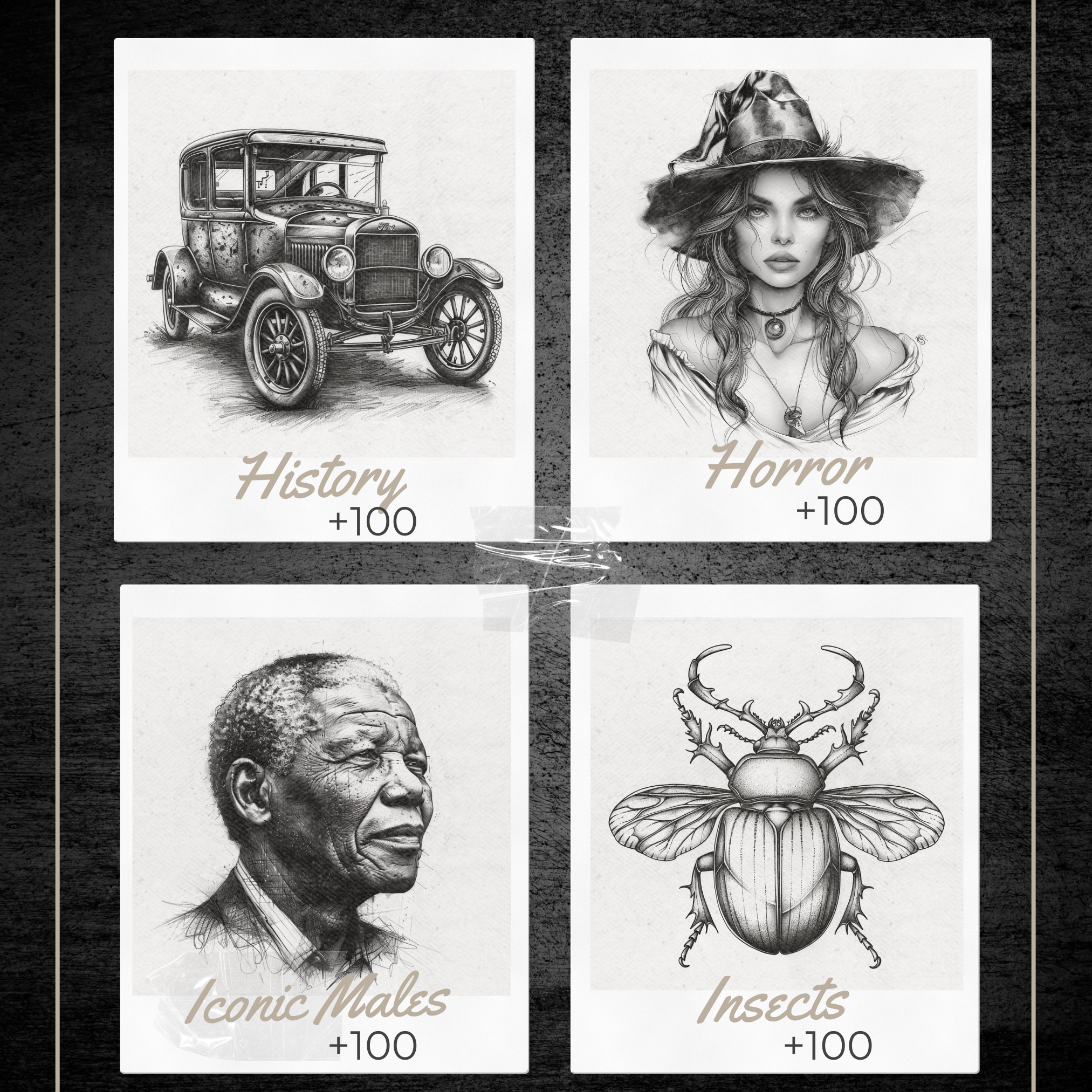 Blackwork Tattoo Mega Bundle – 1,000 High-Resolution Blackwork Designs for Procreate & Sketchbook (Includes 10 Packs, PDF & PNG)