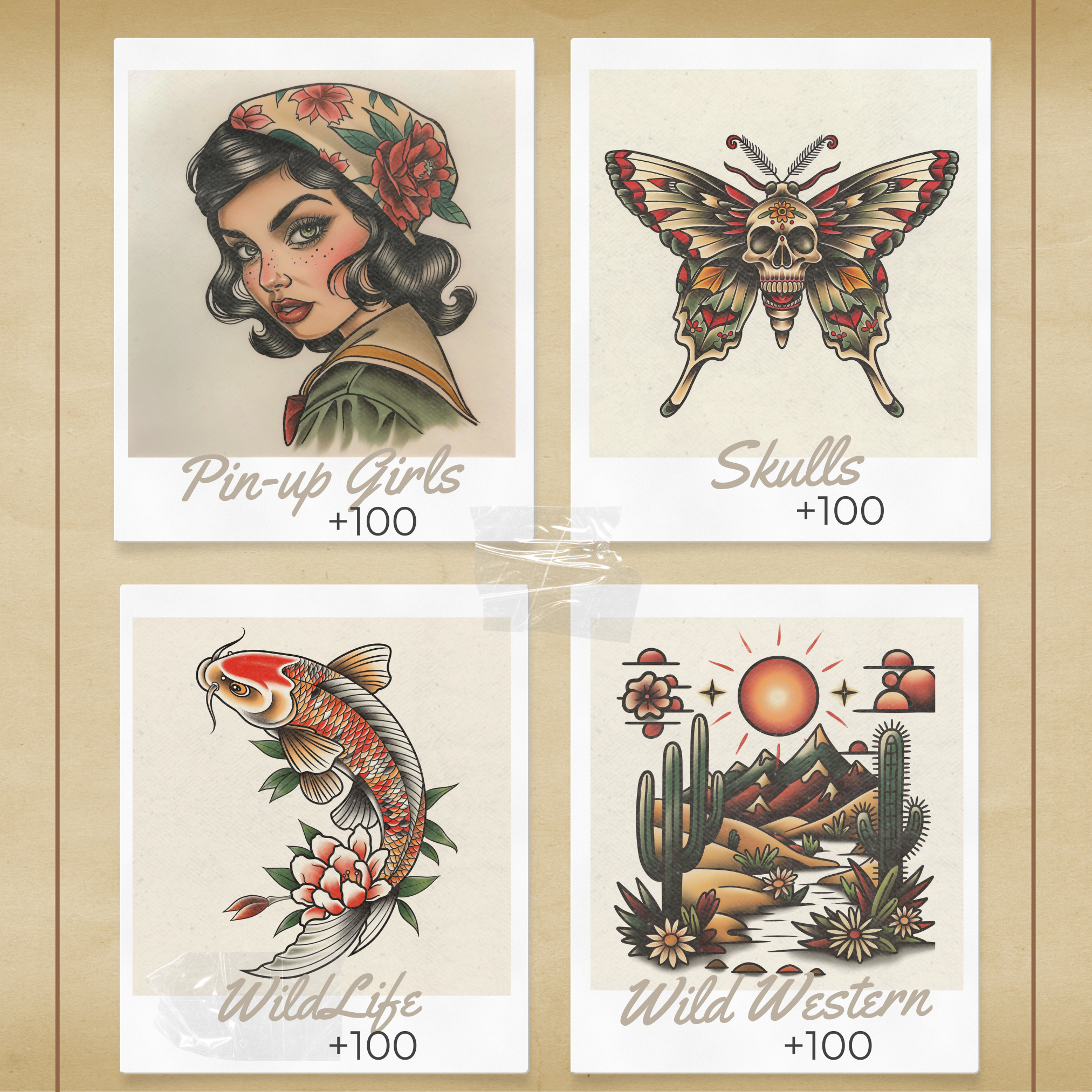 Traditional Tattoo Mega Bundle – 1,000 Exclusive High-Resolution Designs for Procreate & Sketchbook (Includes 10 Packs, PDF & PNG)