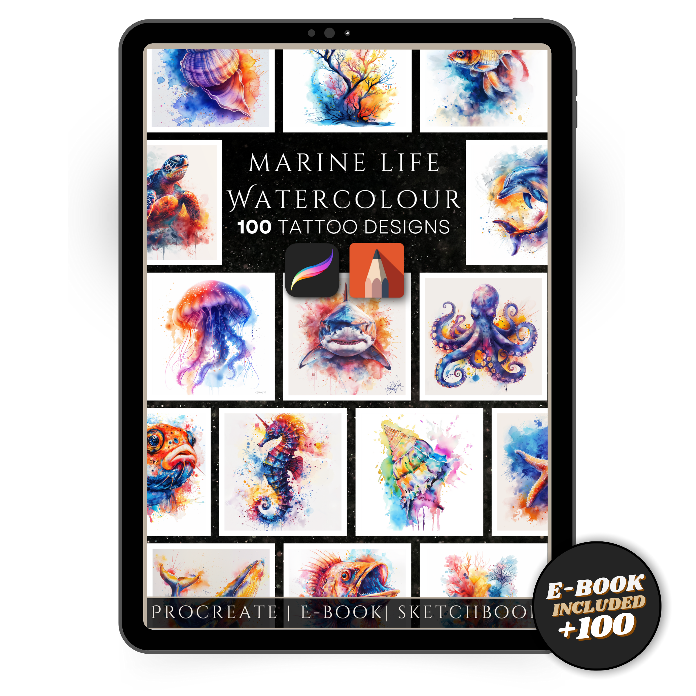 "Watercolour Marine Life" – Vibrant & Serene Tattoo Designs Inspired by the Ocean’s Depths